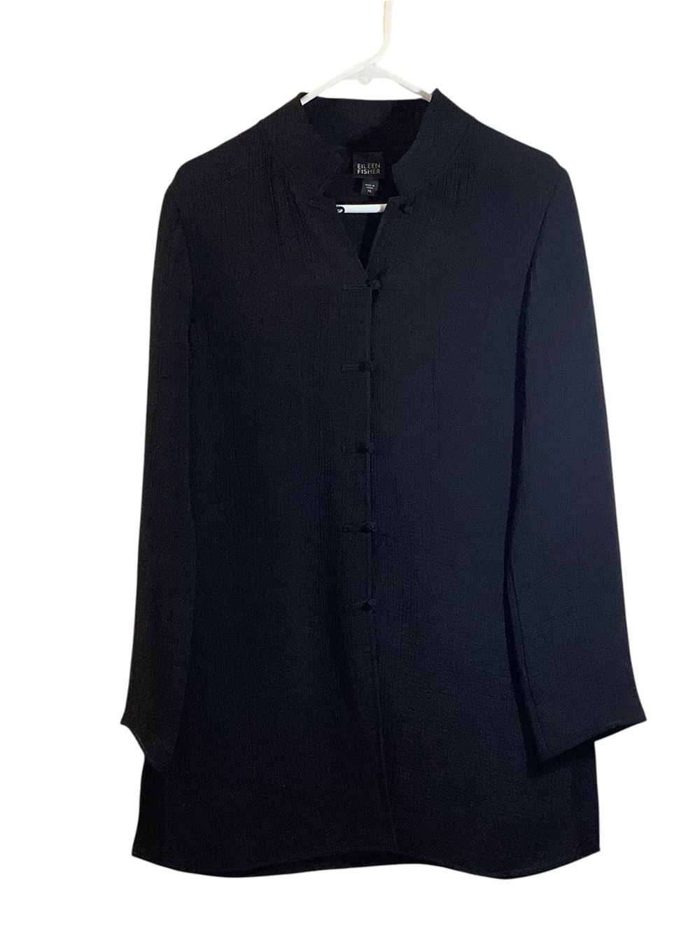 Eileen Fisher Black Mandarin Collar Tunic Jacket Long Sleeve Oversized